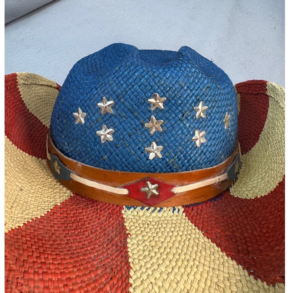 Western Bullhide The Patriot Cowboy Hat Medium Red Blue Straw Stars Stripes Flag - Picture 4 of 11